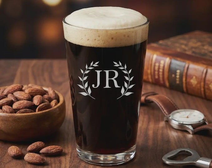Personalized Monogram Beer Pint Glass | Custom Engraved Gift for Him