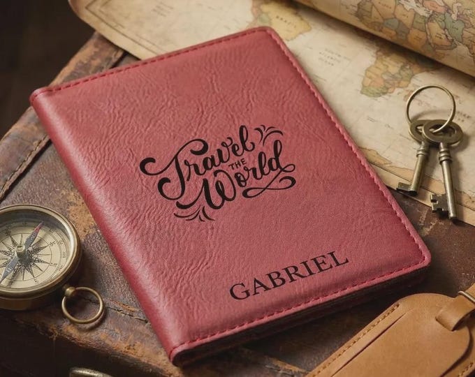 Personalized Vegan Leather Passport Holder, Custom Engraved Travel Wallet, Graduation Gift