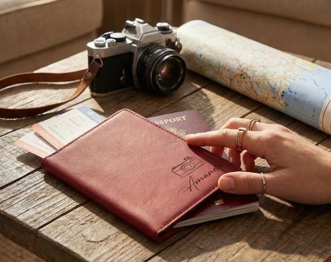 Personalized Passport Holder | Custom Camera Travel Wallet & "Picture Perfect" Photographer Gift