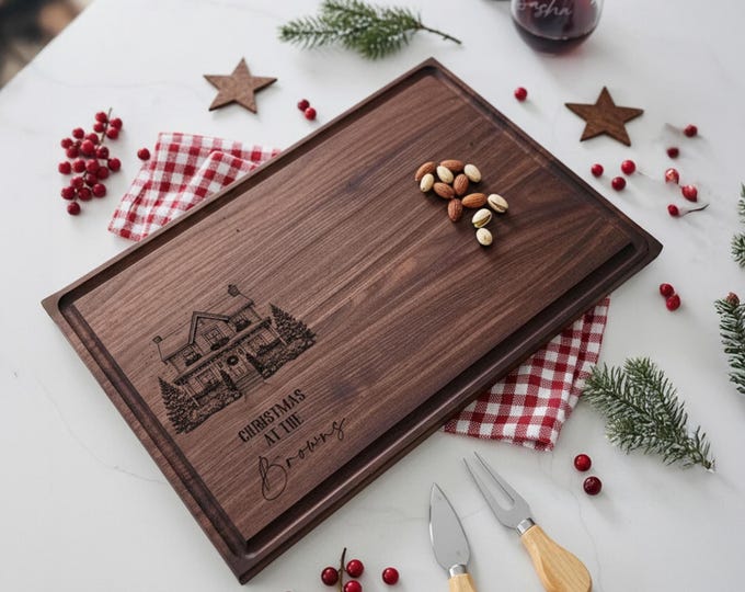 Personalized Christmas Cutting Board - Custom Engraved Holidays Charcuterie Board: Xmas Family Gift