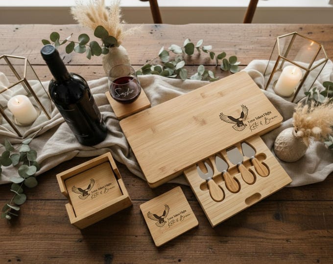 Personalized  Charcuterie Board: Custom Engraved Eangle Bamboo Cheese Board For Couples - Housewarming and Wedding Gift