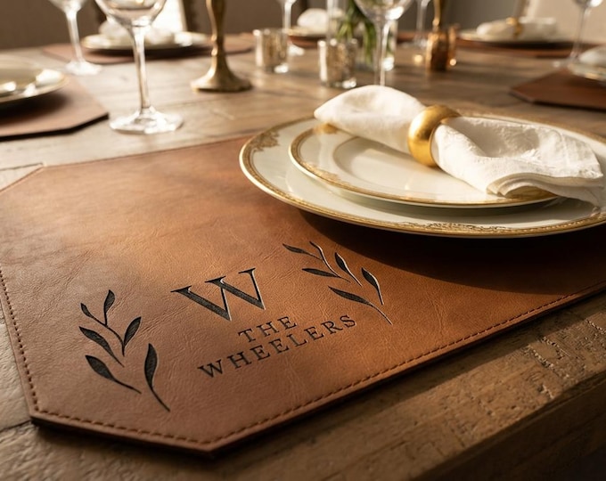 Personalized Leatherette Placemats for Dining Table, Monogrammed Placemat, Customized  Kitchen Decor, Housewarming Gift, Gift for the couple