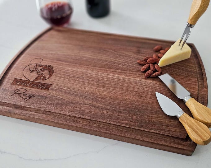 Personalized Cutting Board for Dad – Perfect Father's Day Gift – Engraved with Custom Name for a Unique Touch – Fishing Lover Birthday Gift