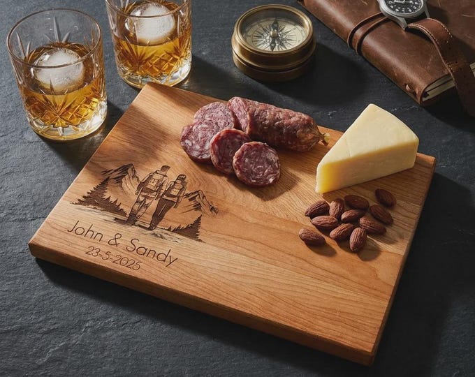 Personalized Hiking Wood Cutting Board, Custom Engraved Wooden Charcuterie Tray, Gift for Hikers