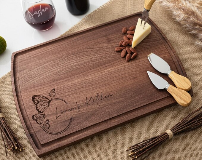 Personalized Cutting Board, Butterfly Theme: Custom Engraved Charcuterie Board, Gift For Wife, Mother, Grandma, Butterfly lover