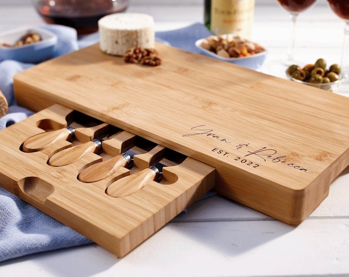 Personalized Cheese Board Set, Customized Charcuterie Board for Weddings, Bridal Showers, Housewarming Parties, Hosting and couples Gift