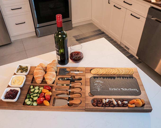 Personalized Charcuterie Board Set - Floral Custom Engraved Cheese Board, Unique git for Mom, Grandma, Birthday Gifts, and Kitchen Decor