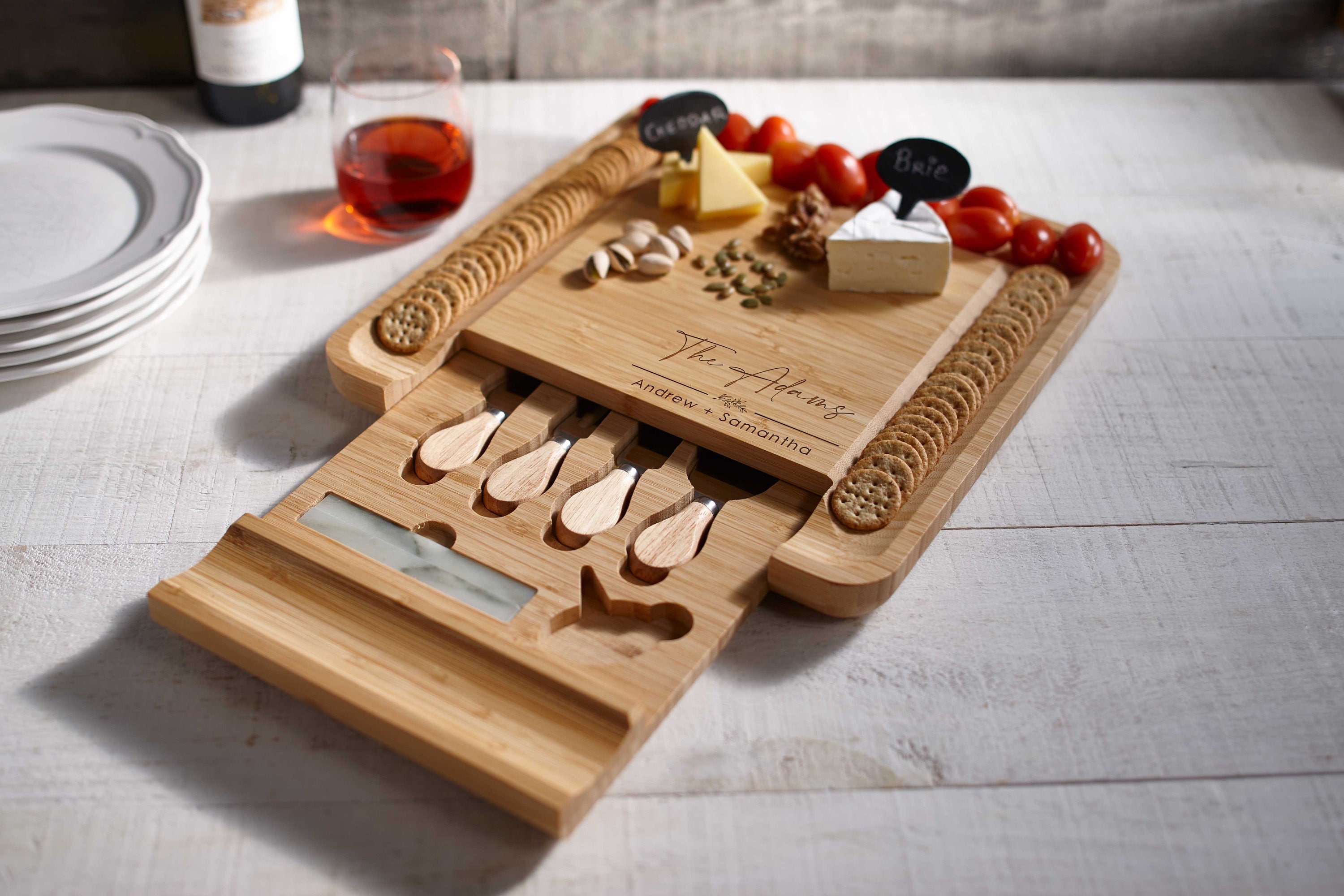 Personalized cheese board set, Custom cheese board set, Engraved