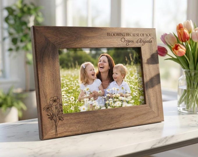 Personalized Mother's Day Wood Photo Frame, Custom Engraved Walnut Picture Holder