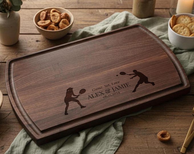 Personalized Charcuterie Board – Tennis Couple: Customized Cutting Board | Sporty Couple, Engagement, Housewarming, Wedding, Hosting Gift