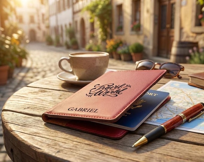 Personalized Passport Holder | "Travel the World" Vegan Wallet & Custom Graduation Gift