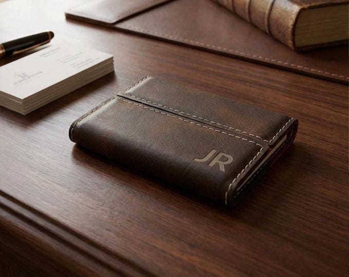 Personalized Business Card Holder | Custom Vegan Leather Card Case & Monogrammed Promotion Gift for Him