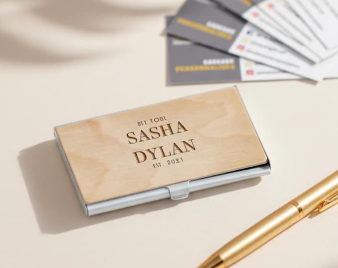 Customized Business Card Holder, Personalized Wooden Business Card Holder, Engraved Business Card Cases, Desk Accessories, small business