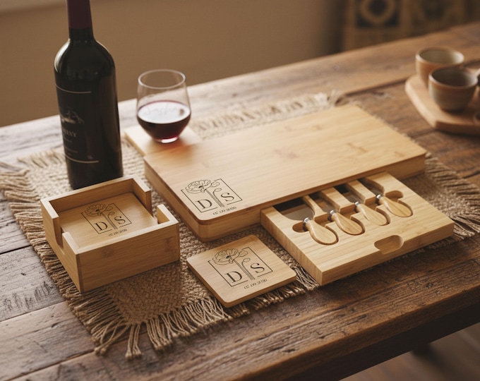 Personalized Bamboo Charcuterie Board: Monogrammed Cheese Board Set - Wedding Gift