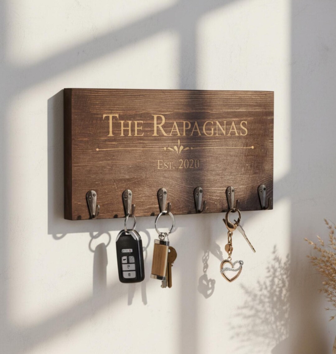Personalized Rustic Key Hanger - Unique Custom Engraved Wood Key Holder ...