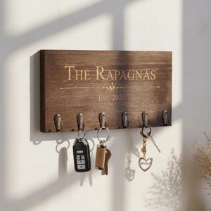 Personalized Rustic Key Hanger - Unique Custom Engraved Wood Key Holder for Housewarming, New Home, Couples & Farmhouse Decor