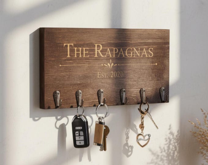 Personalized Rustic Key Hanger - Unique Custom Engraved Wood Key Holder for Housewarming, New Home, Couples & Farmhouse Decor