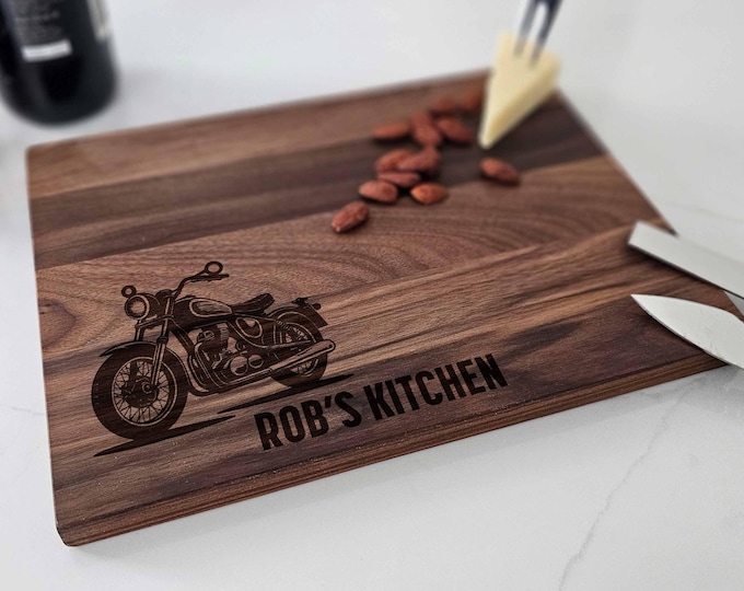 Personalized Cutting Board – Motorcycle Riders: Custom Engraved Charcuterie Board- Bike Enthusiasts, Biker Life, Harley Lovers Gift