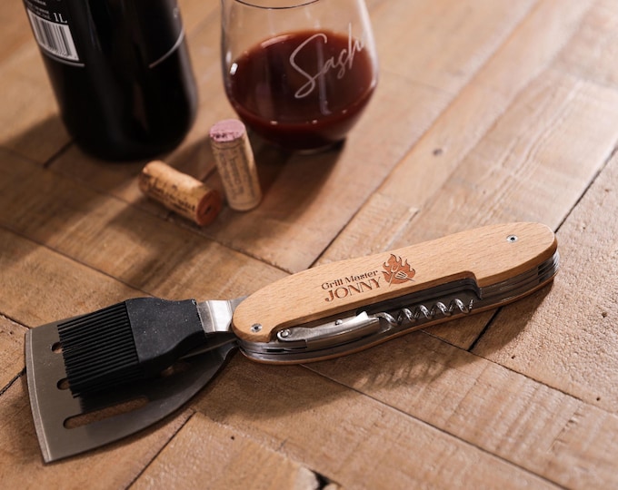 Personalized Grill Accessories – Customized Grill Master Multi Tool for BBQ Lovers, Father’s Day, Grandpa, Husband, and Christmas Gifts