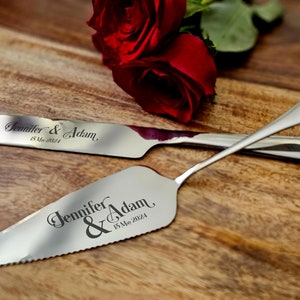 Personalized Wedding Cake Knife and Server Set: Laser Engraved with Four Color Options, Custom knife and server set, wedding gift image 3