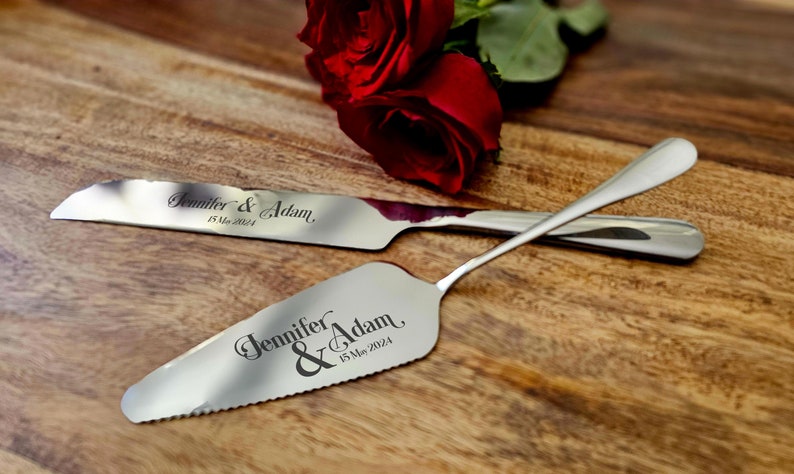 Personalized Wedding Cake Knife and Server Set: Laser Engraved with Four Color Options, Custom knife and server set, wedding gift image 3