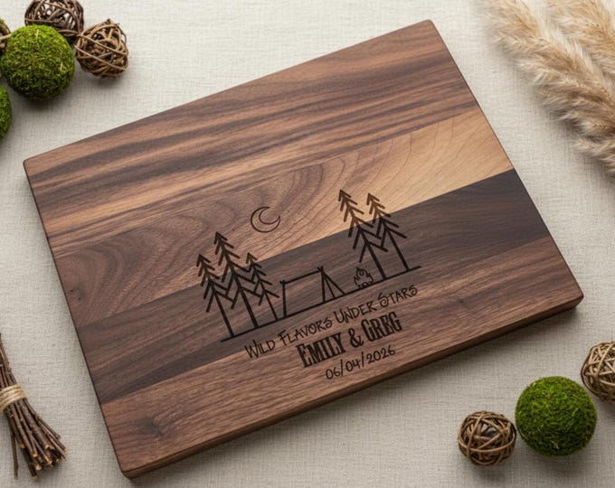 Personalized Cutting Board, camping gifts: Custom Charcuterie Board, Outdoors, Camp, adventure time, Gift for Couple, Camp Life
