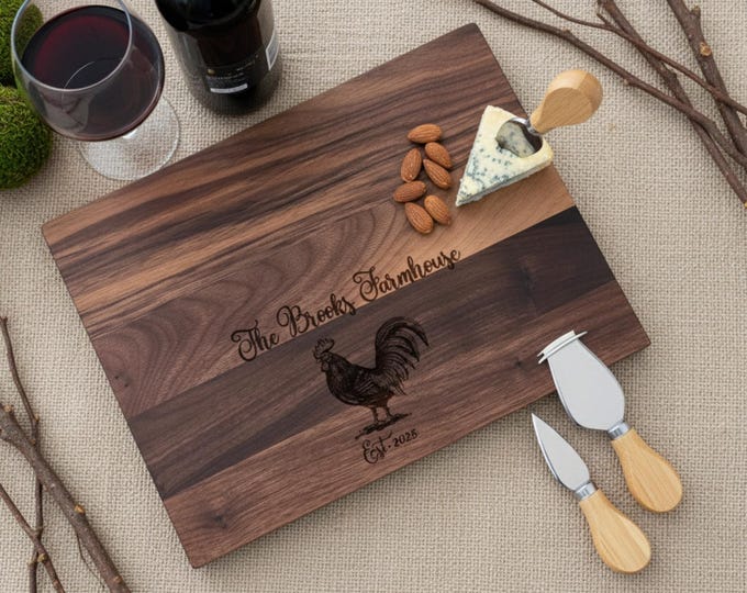 Personalized Cutting Board, Chicken Themed: Customized Cutting Board, Housewarming Gift, Wedding Gift, Farmhouse Gift, Hosting Gift