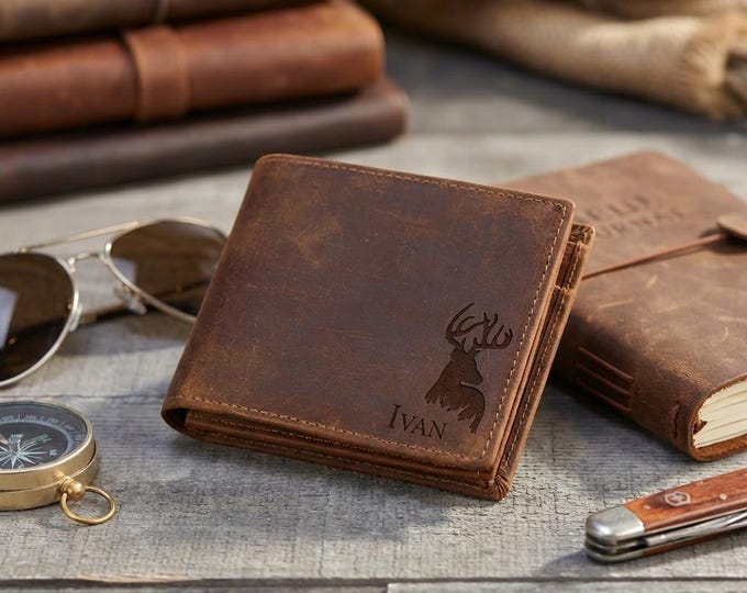 Personalized Leather Wallet - Custom Engraved Elk Wallet: Graduation Gift, Father's Day Gift, Graduation Gift, Birthday Gift, Valentine Gift