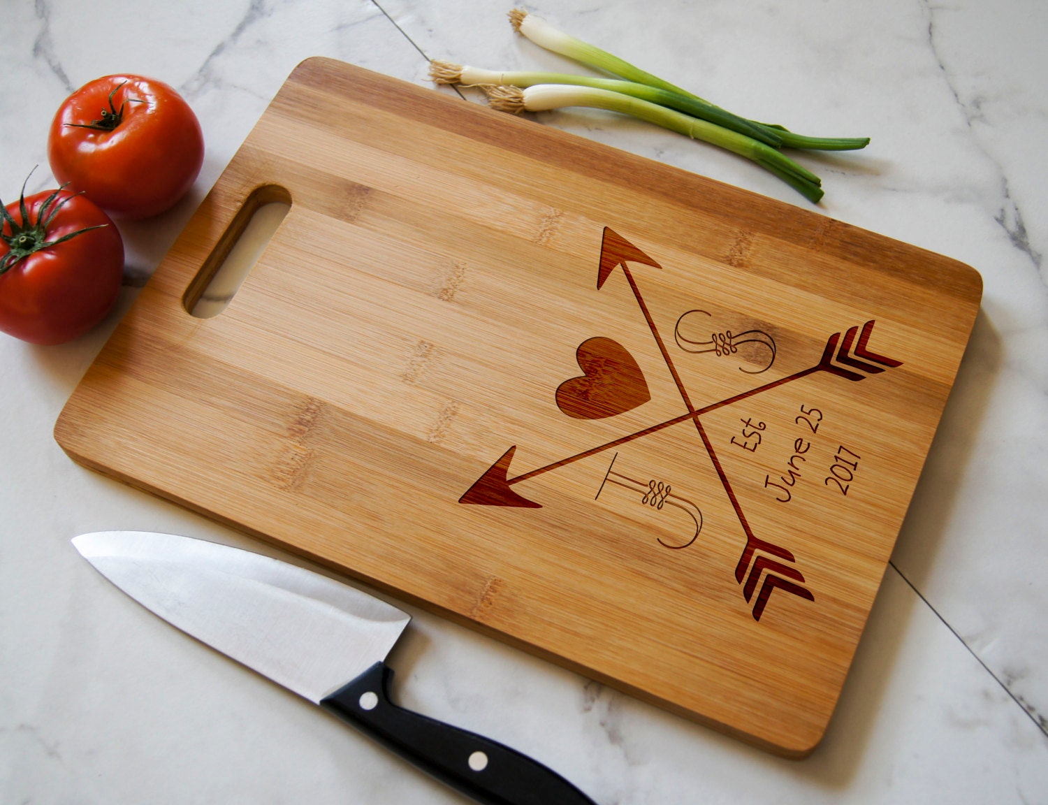 Personalized Cutting Board with handle, Engraved cutting board, Bamboo