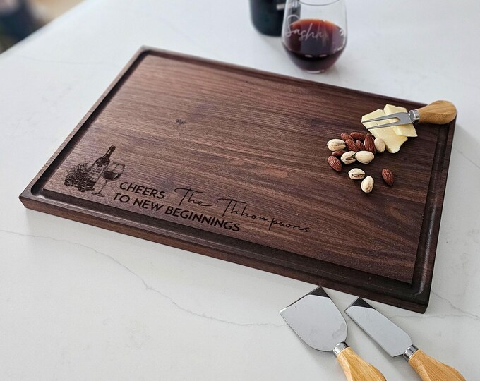 Personalized cutting board – Wine-Themed: Custom Engraved Housewarming Gift, Wedding & Realtor Closing Gift, Unique Charcuterie Board