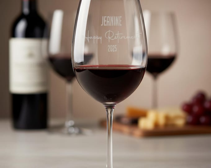 Personalized wine Glass, Retirement Gifts, Custom Engraved Glass gift for Retirement, Retirement Party Favors, Gift for Coworker
