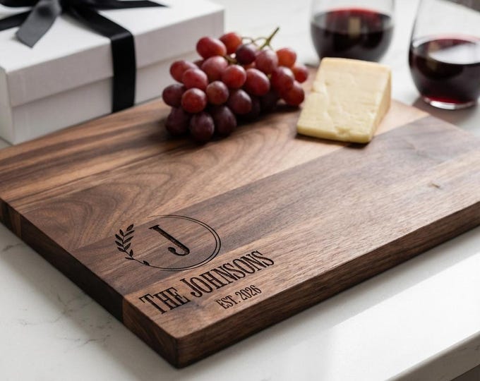 Monogrammed Cutting Board – Housewarming Gift: Custom Engraved Charcuterie Board For Couples