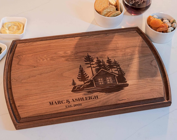 Personalized Charcuterie Board – Cabin Couple: Custom Cutting Board | Lake Life, Forest, Housewarming, Wedding, Engagement, Anniversary Gift