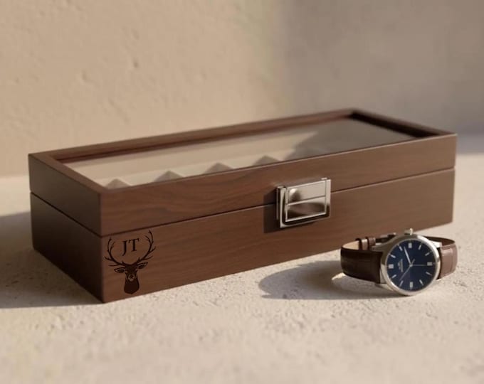 Custom Engraved Watch Box - 6-Watch veneered walnut Case for Men, Personalized Watch Storage, Ideal Gift for Him, Christmas Gift
