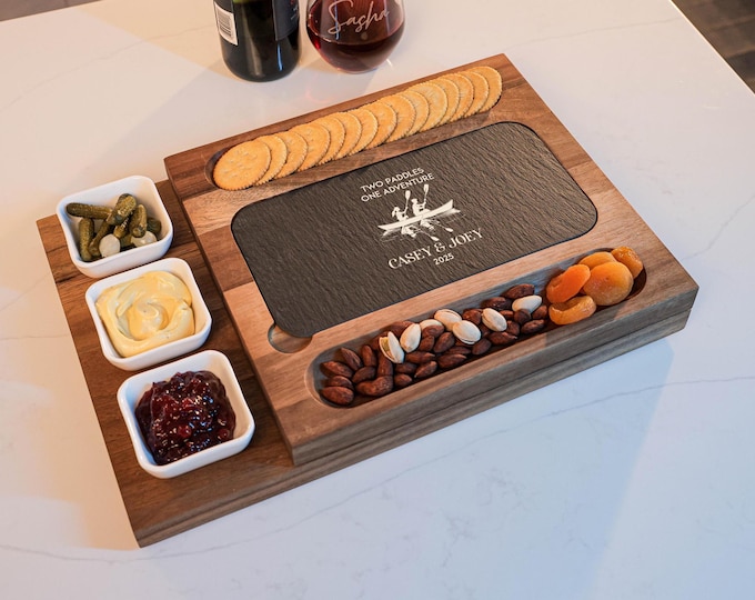 Personalized Charcuterie Set - Custom Engraved Cutting Board: Couple Canoeing, Kayak Lovers,  Water Sports Enthusiasts, Wedding Gifts