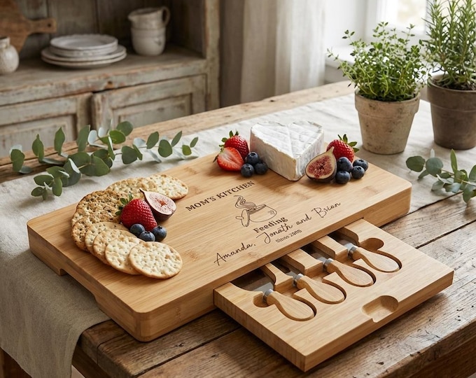 Personalized Charcuterie Board – Mom's Kitchen: Custom Engraved Cheese Board | Mother's Day, Birthday, Cooking & Hosting Gift, Kitchen Decor