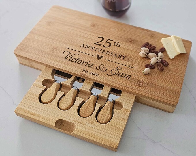Personalized Charcuterie Board – 25th Wedding Anniversary: Custom Engraved  Cheese Board, Gift for Parents, 25 Years Couple Gift