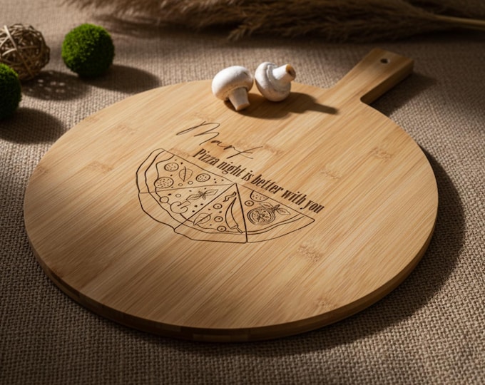 Personalized Pizza Board: Custom-Engraved Bamboo Pizza Peel For Him | Father's Day Kitchen Decor, Pizza Night, Birthday and Christmas Gift