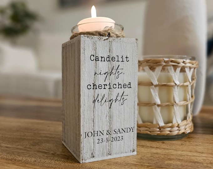 Personalized Wooden Candle Holder, Custom Engraved Rustic Candle Holder, Pine Wood Home Décor, Handmade Candle Holder, Gift for the Couple