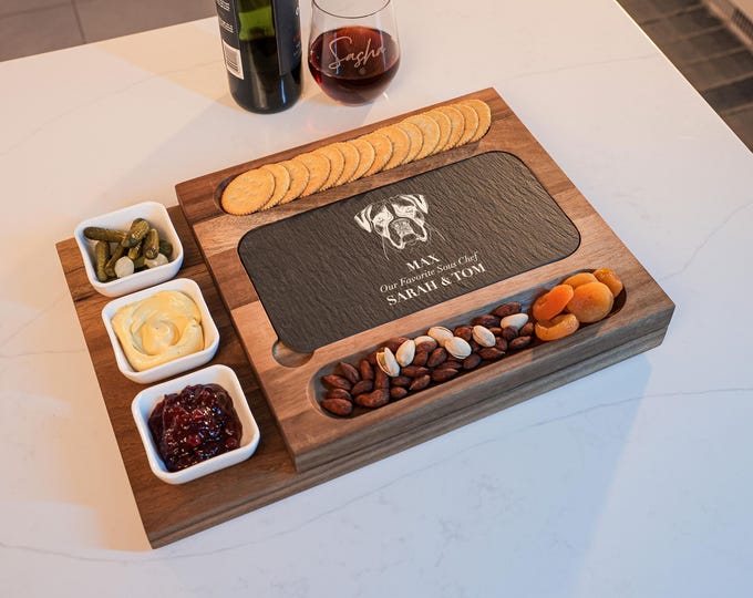 Personalized Charcuterie Set - Custom Engraved Cutting Board: Dog Lover Gift, Pet Cutting Board, Pet Photo Engraved, Puppy Gift