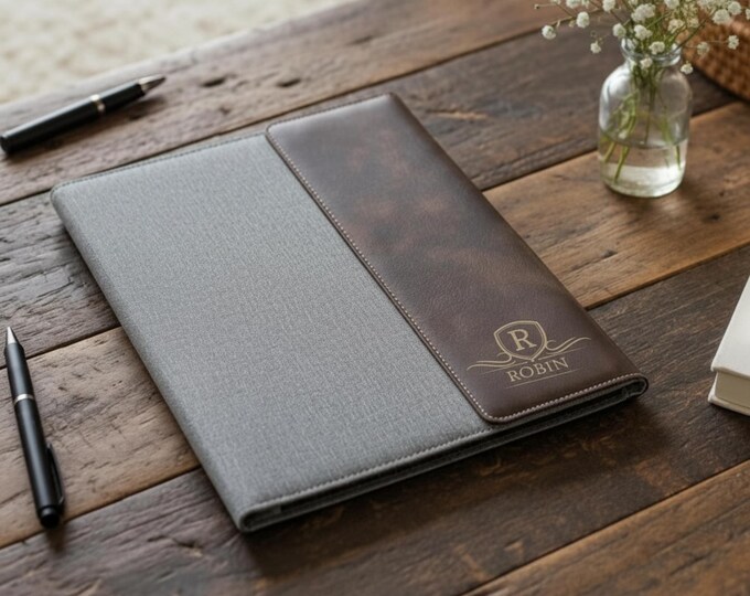 Personalized Faux Leather Padfolio, Monogrammed Notepad Cover, Engraved Portfolio Graduation Boss Coworker Gift