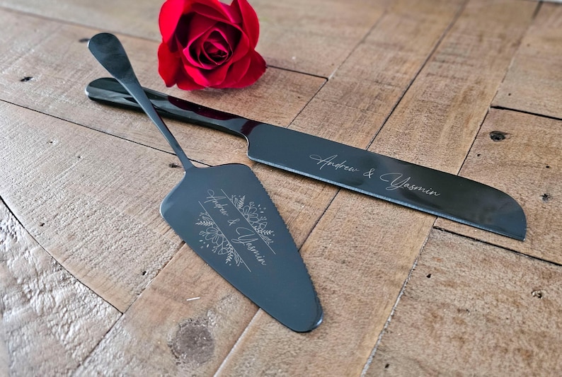 Personalized Wedding Cake Knife and Server Set: Laser Engraved with Four Color Options, Custom knife and server set, wedding gift Bild 10