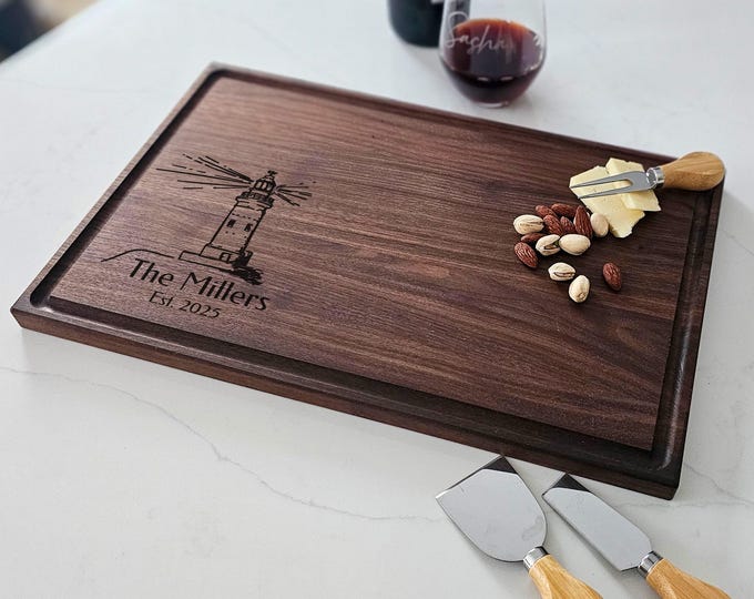 Personalized Charcuterie Board – Lighthouse Couple Gift: Custom Cutting Board | Housewarming, Wedding, Anniversary, Engagement, Beach Gift