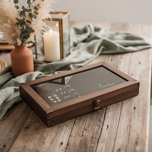Personalized Wooden Jewelry Box: Engraved Glass-Top Organizer
