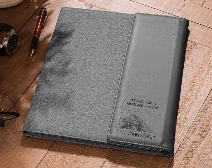 Personalized Leatherette Canvas Portfolios: Personalized notepad, Custom portfolio, Graduation, Architects, Engineers Gifts