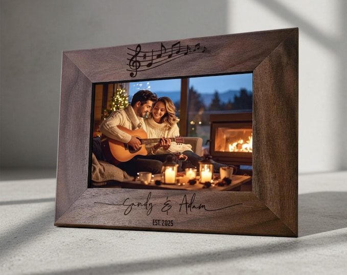 Personalized Music Note Picture Frame, Custom Wooden Photo Frame, Musician Gift, Couples Keepsake, Wedding Gift for Music Lovers