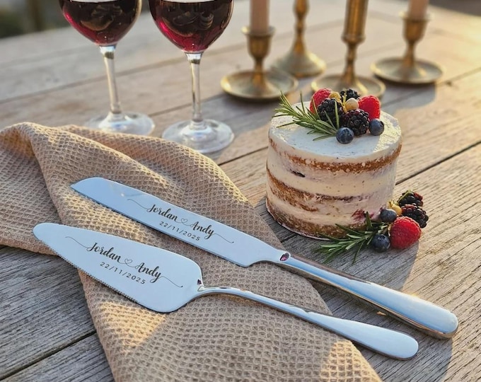 Personalized Wedding Cake Knife and Server Set: Laser Engraved with Four Color Options, Custom knife and server set, wedding gift