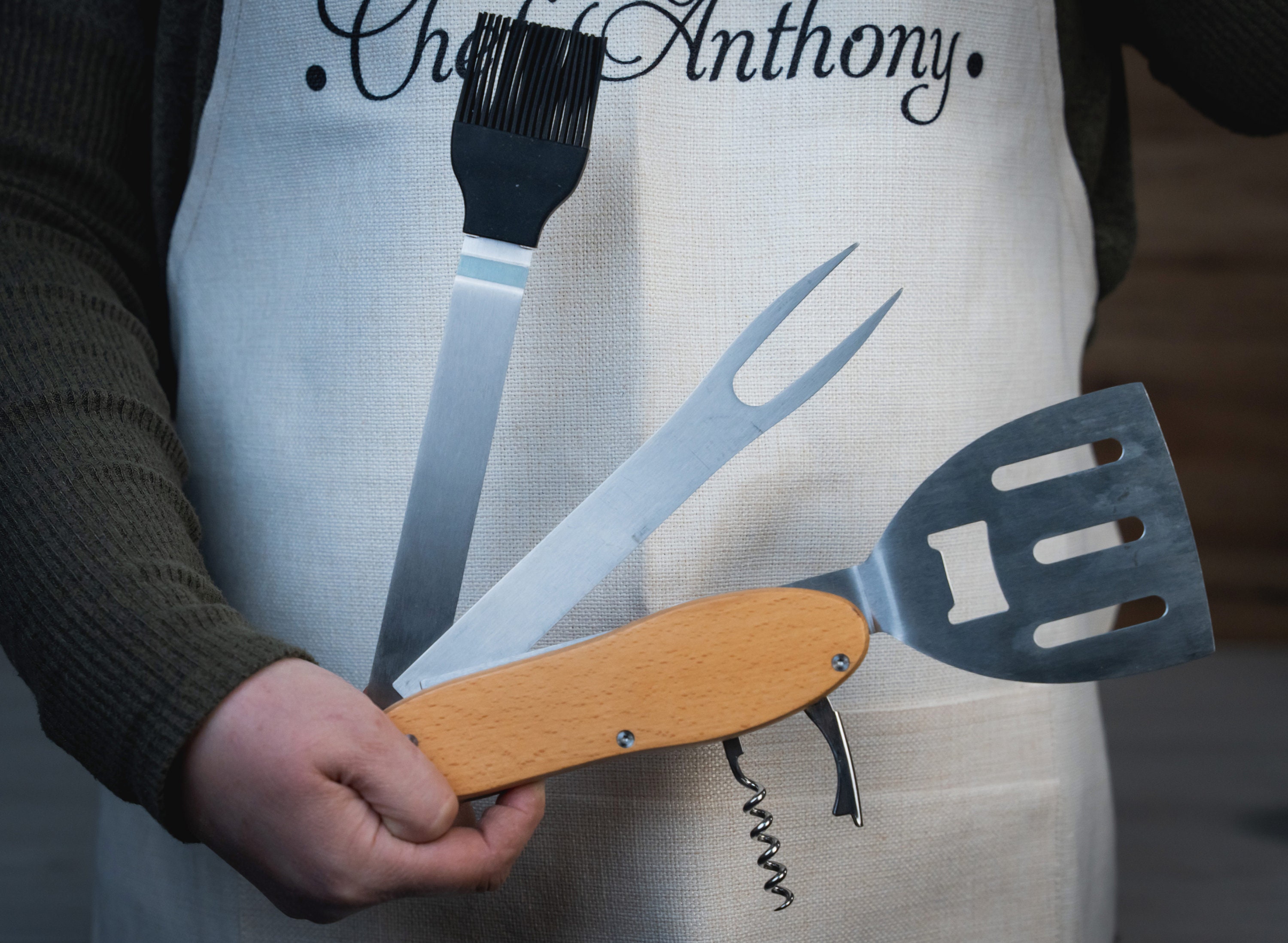 Personalized 5 in 1 Portable BBQ tools, Custom Barbeque set, foldable