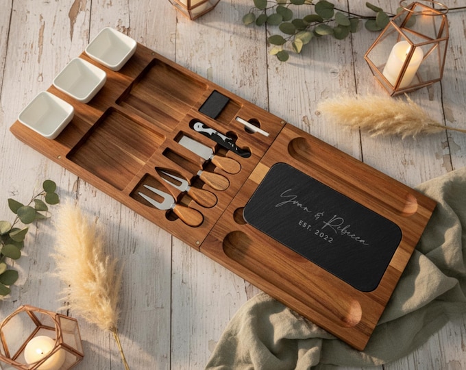 Custom Engraved Charcuterie Board Set – Personalized Cheese Board Gift for Couples, Anniversary, Houswarming, Serving Platter with Names