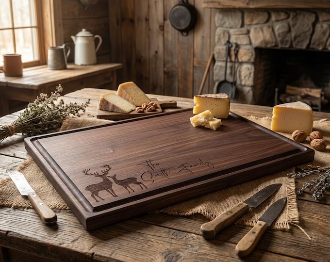 Personalized Deer, Buck cutting board: Custom Engraved Charcuterie Board - Family, Housewarming, Christmas, Nature Lovers Gift